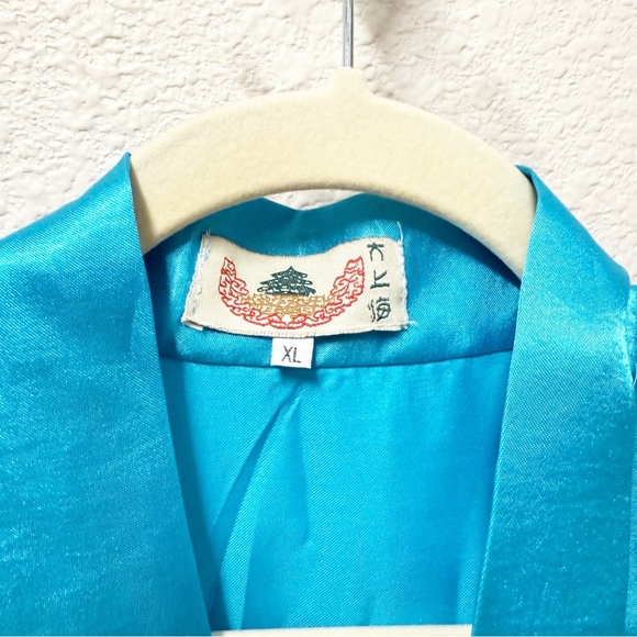 Vintage Blue Satin Kimono Robe Dragon Embroidery - Picture 3 of 6